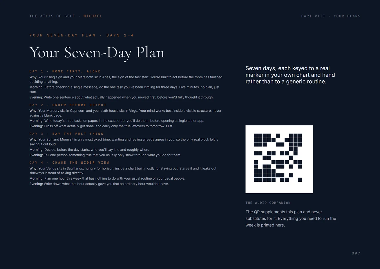 A page headed Your Seven-Day Plan, one instruction for each day of the week